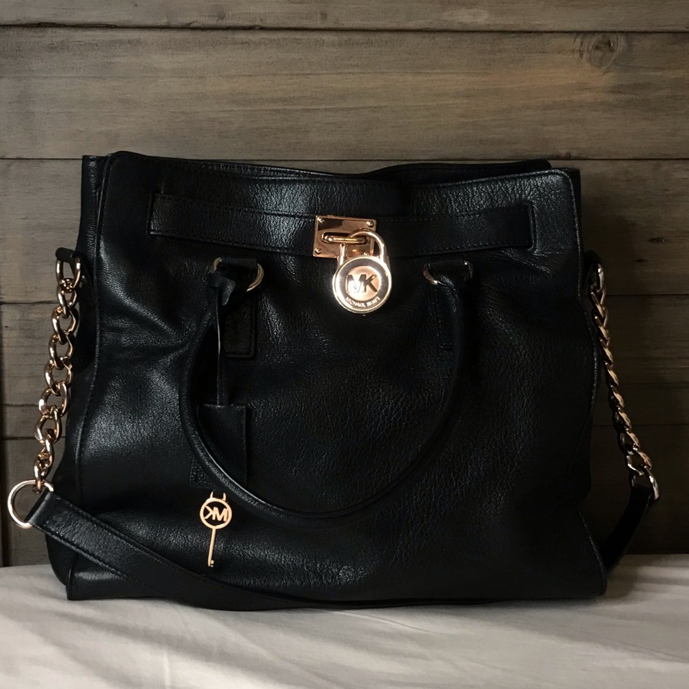 Michael Kors Hamilton Black Bag Rose Gold